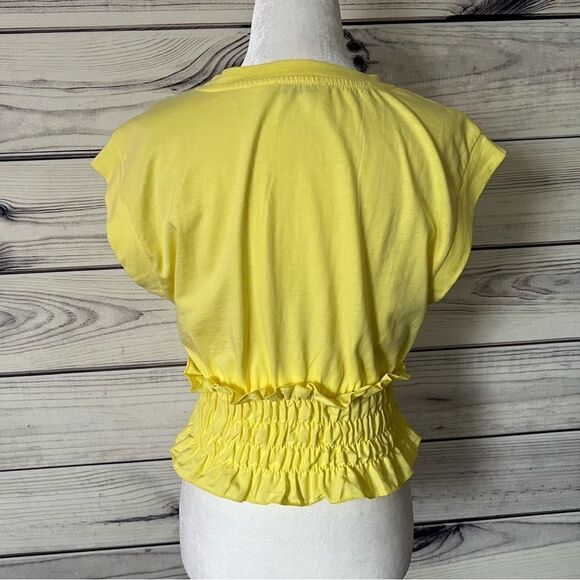 Zara Yellow Smocked Waist Short Sleeve Crop Top - Picture 6 of 7